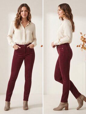 Seven 7 Zinfandel Maroon Corduroy Ultra High Rise Skinny Jeans Size 12 NEW
